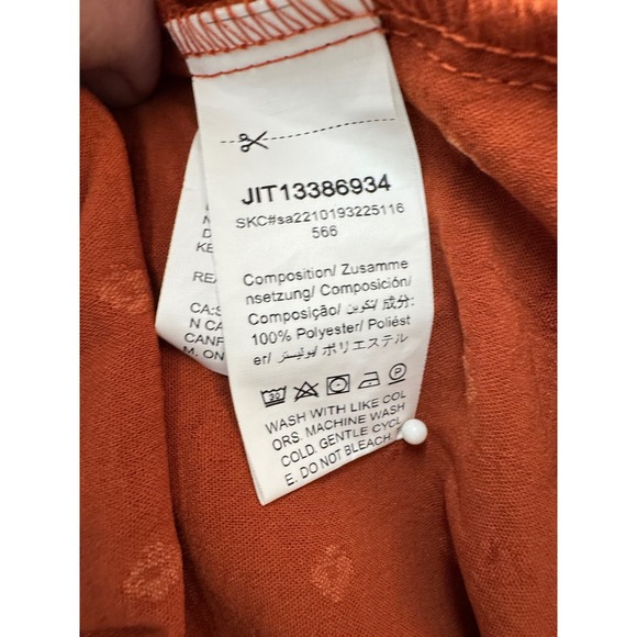 Shein Womens Sz M Rust Orange Long Sleeve Maxi Dress Swiss Dot Belted Tiered - Picture 7 of 11